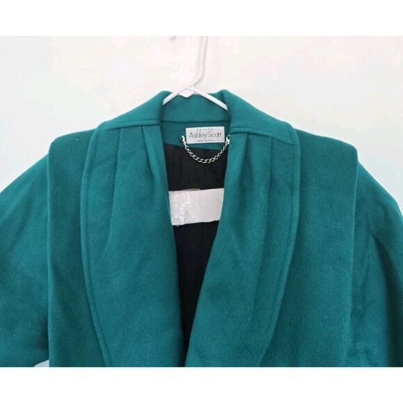 VTG Ashley Scott Coat Womens L Green Wool Long Overcoat Petite Old Money Luxury - Picture 2 of 9